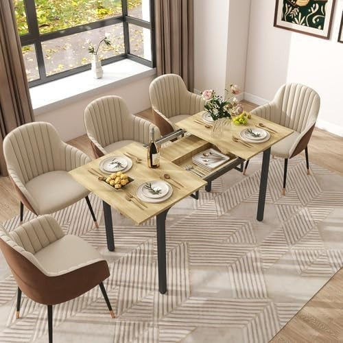Extendable Dining Table 110-150cm Oak Metal Legs 4-6 Seater