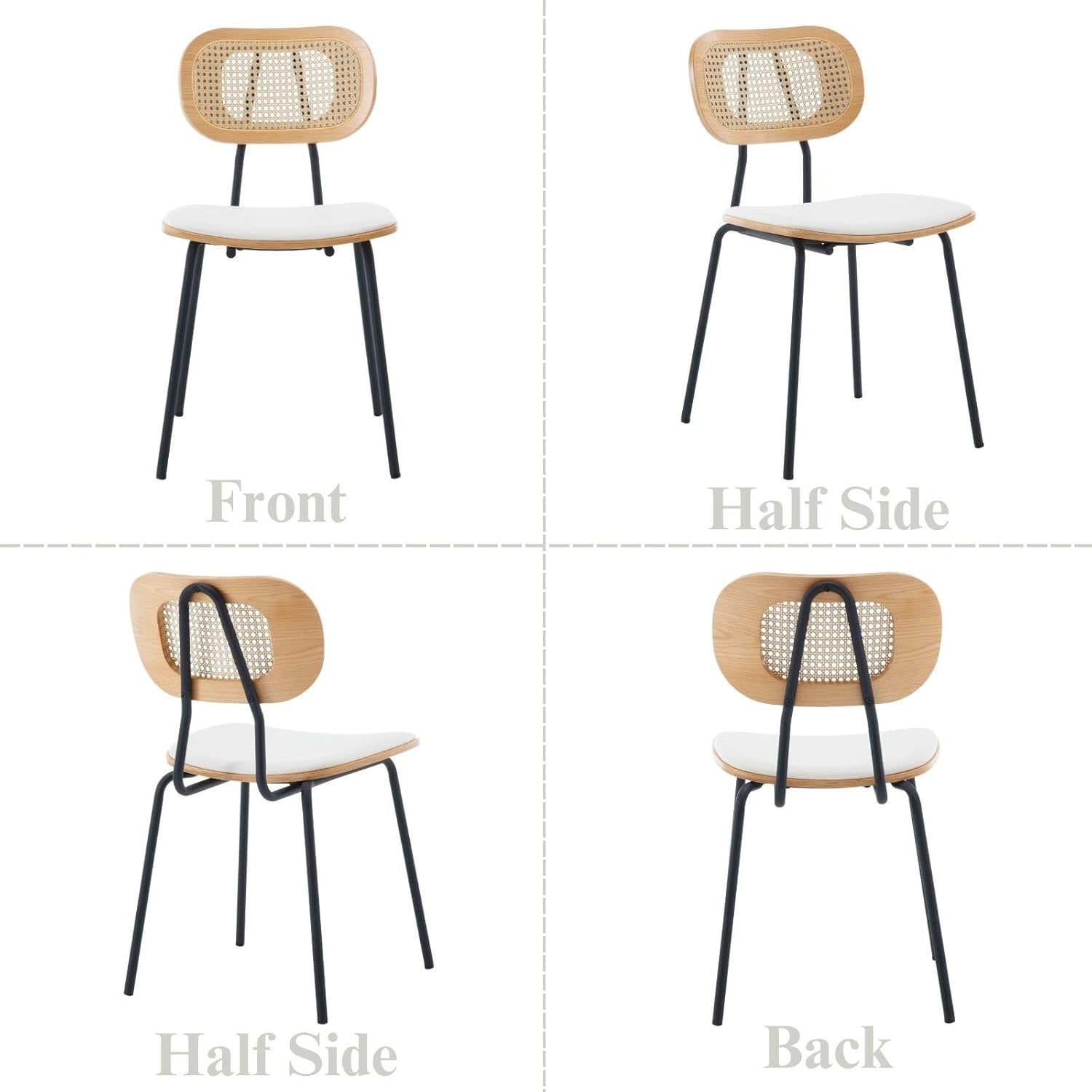 White Rattan Dining Chairs Set of 2 Metal Legs Modern Kitchen Dining Seats