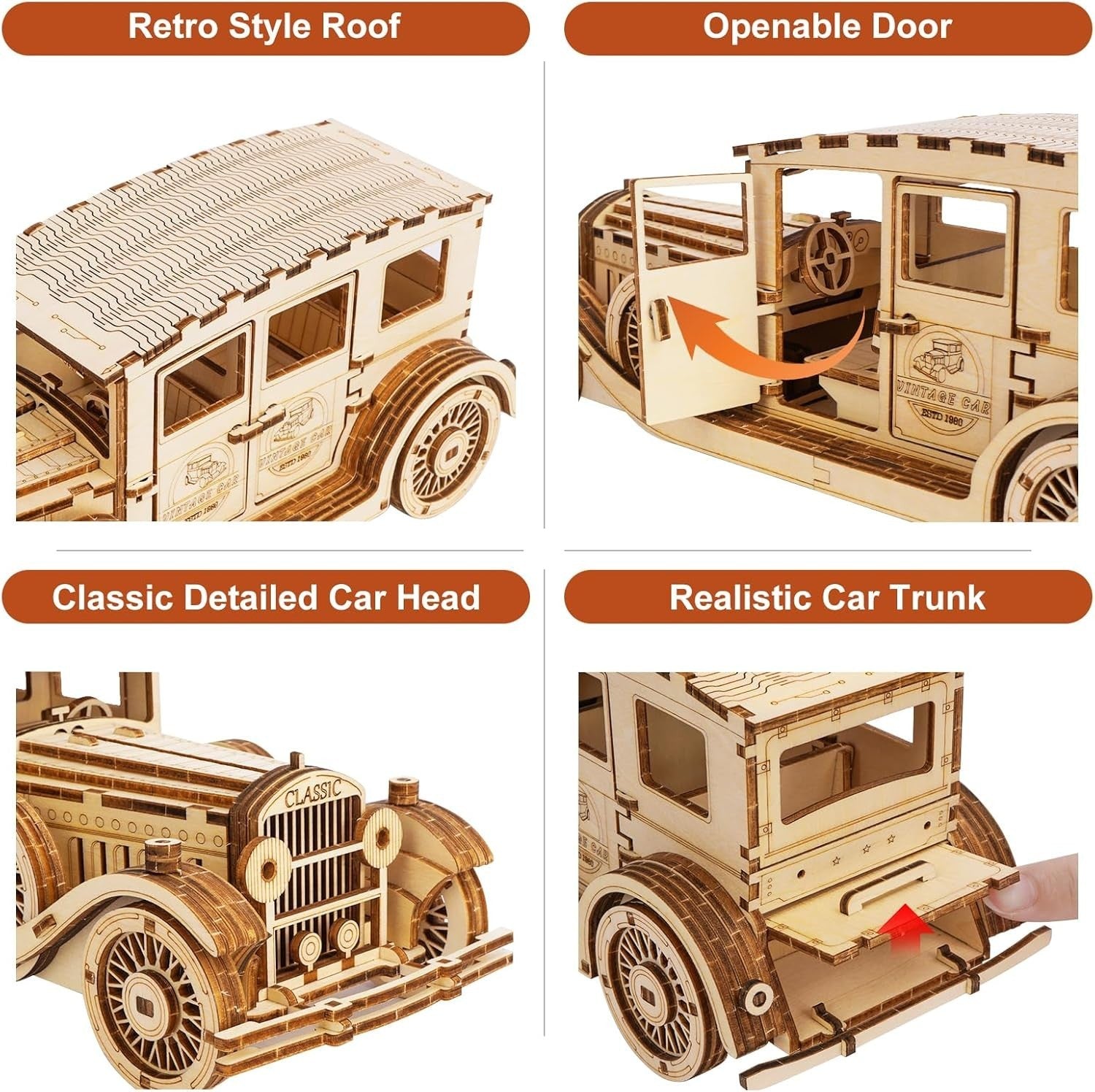 187pc Vintage Car 3D Wooden Puzzle DIY Mechanical Model Kit Build