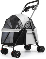 Dog Stroller Foldable Pet Pram 4 Wheel Travel Pushchair Cup