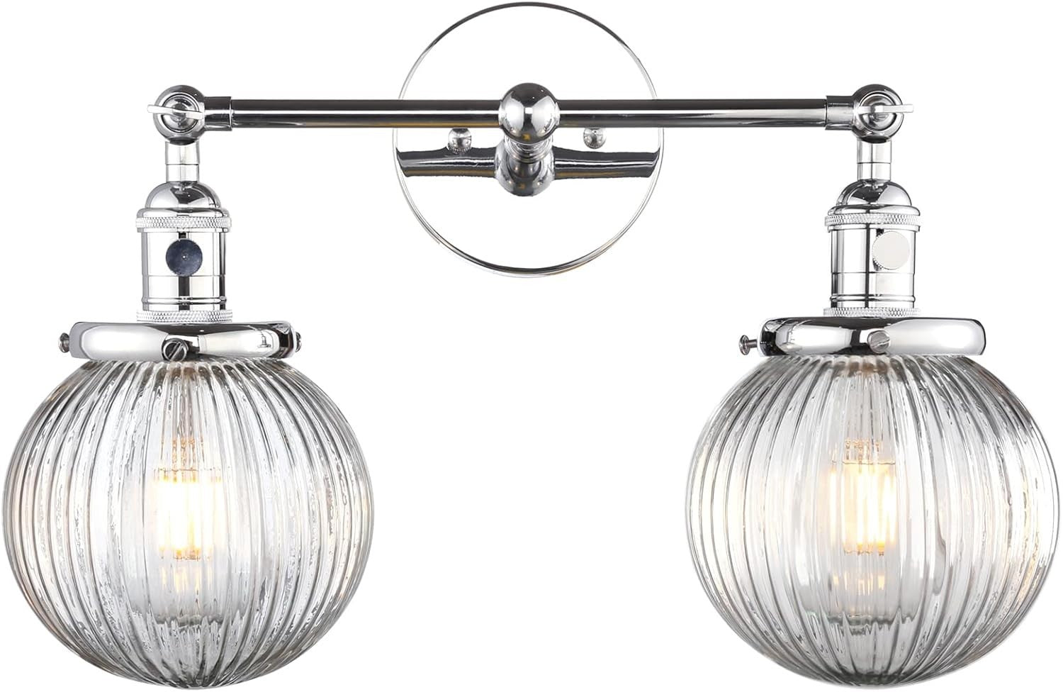 Modern Chrome 2-Light Glass Wall Sconce | Dimmable Bedroom & Living Room Lamp