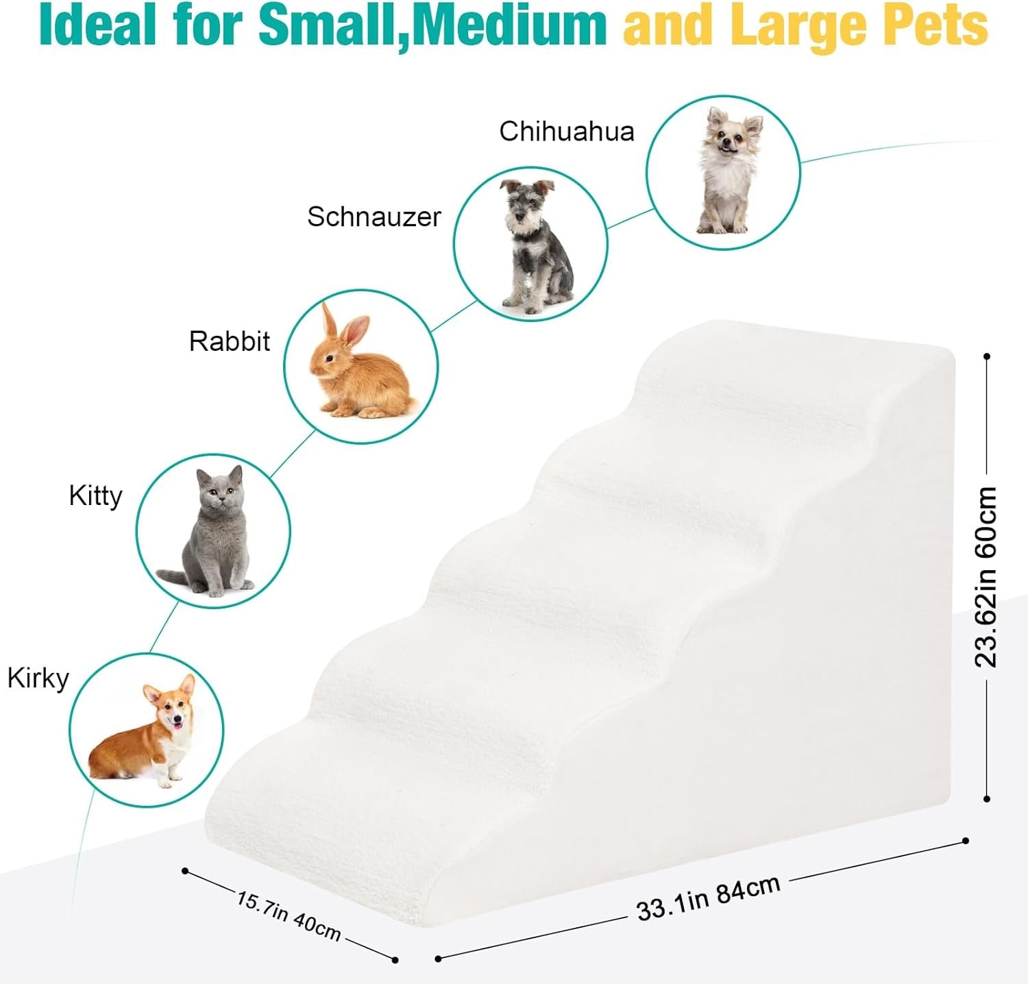 5 Tier Dog Stairs for Bed High Density Foam Pet Ramp