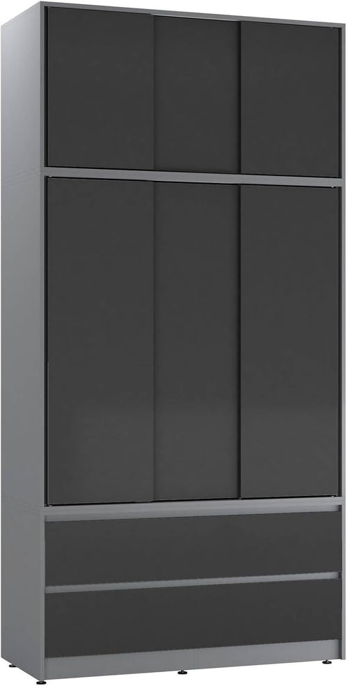 Grey Sliding Door Wardrobe 6 Doors 4 Drawers 240cm Modern Bedroom Closet