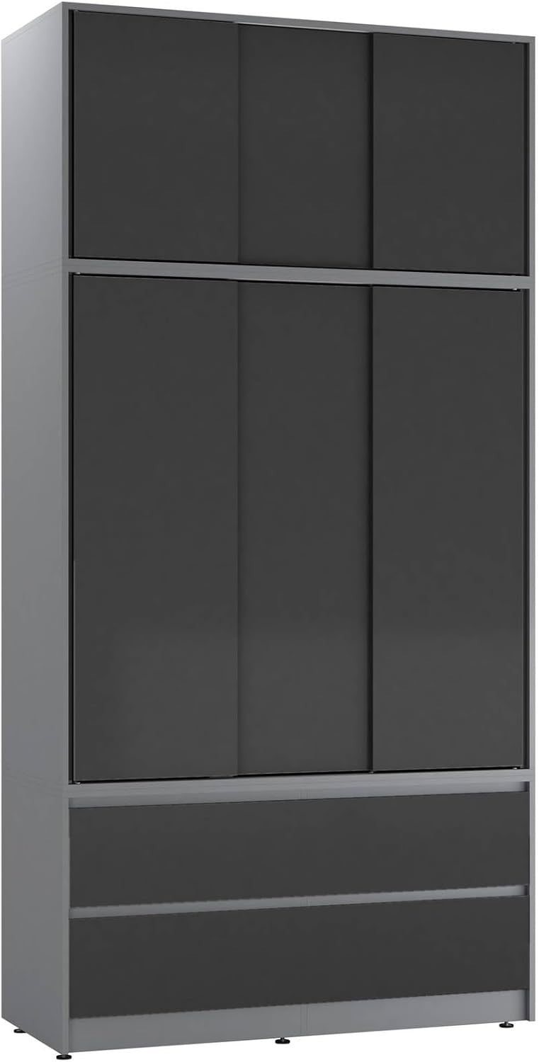 Grey Sliding Door Wardrobe 6 Doors 4 Drawers 240cm Modern Bedroom Closet
