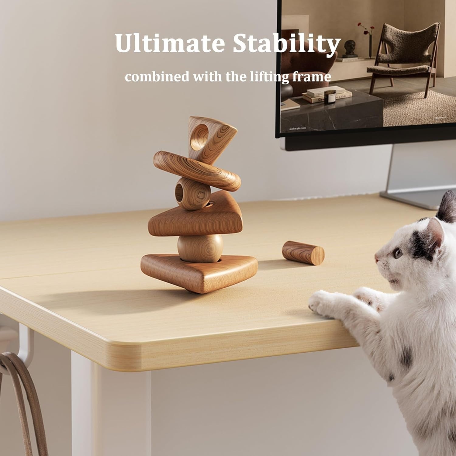Beige Electric Standing Desk 140x60cm Adjustable Sit Stand Home Office Table