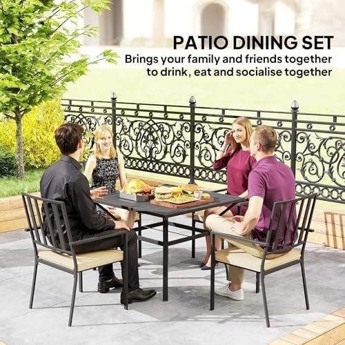 5 Piece Garden Dining Set Patio Table 4 Stackable Chairs Cushions Black