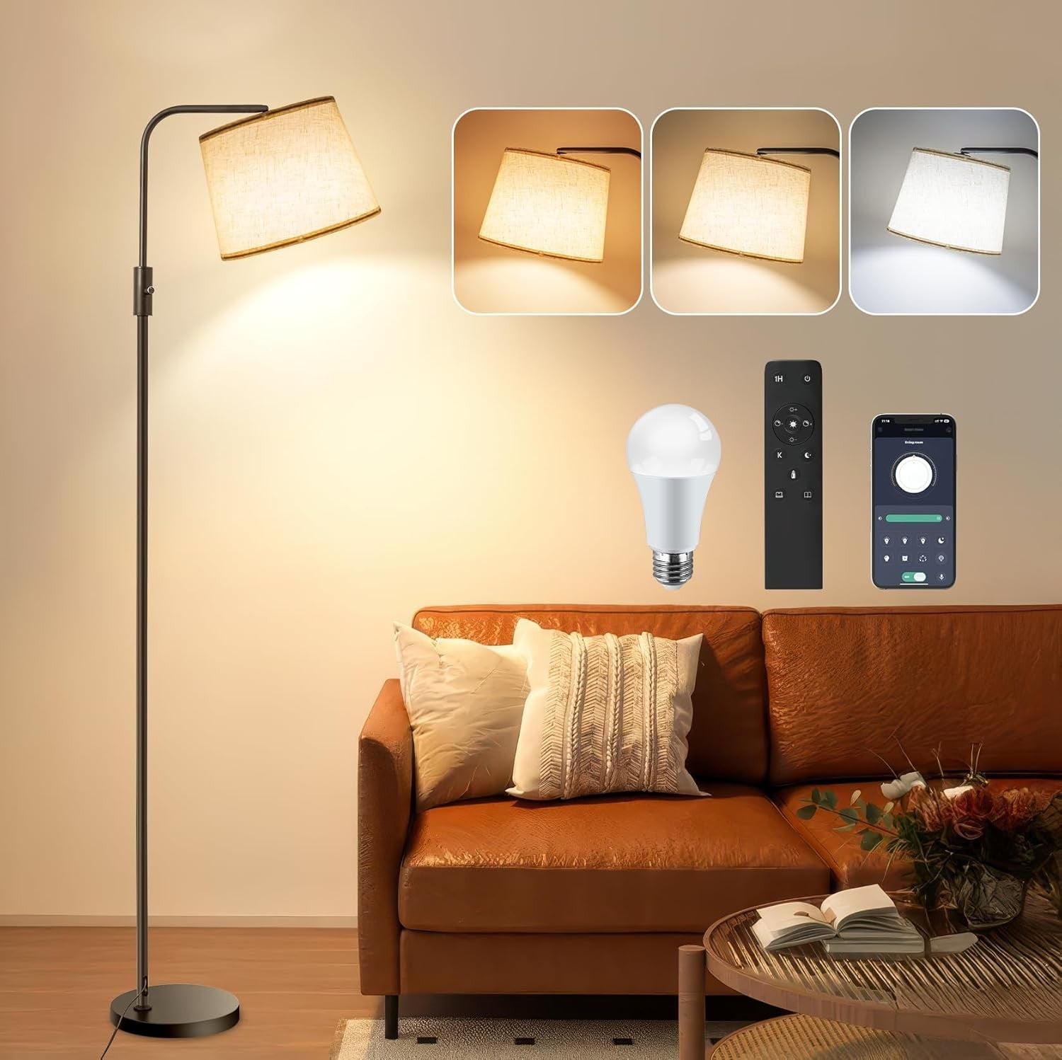 Floor Lamp with Remote App Dimmable Tall Standing Light Memory Function
