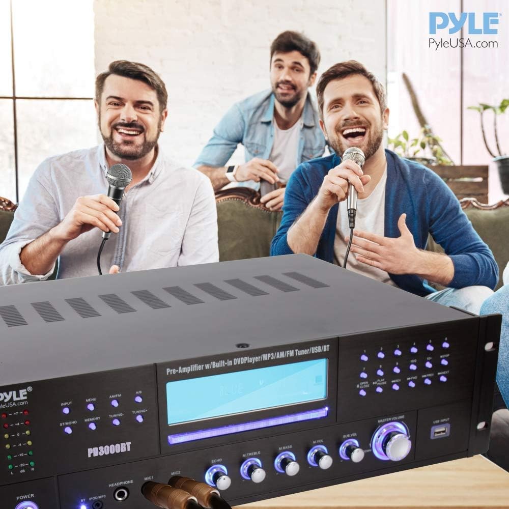 4-Channel 3000W Home Theater Bluetooth Amplifier USB Mic CD DVD