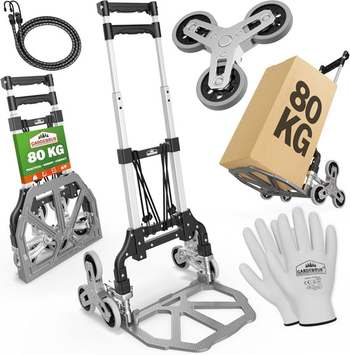 Foldable Stair Climber Hand Truck 80KG Aluminium Trolley Adjustable Solid Wheels