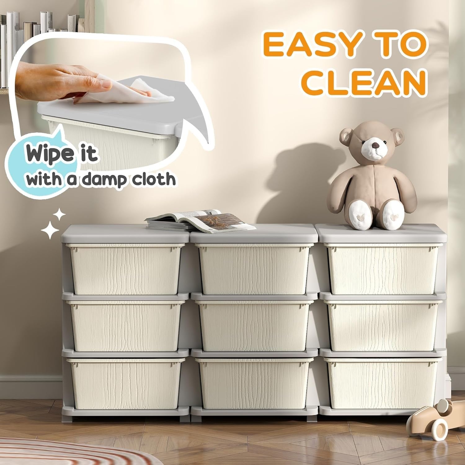 Kids 9-Drawer Storage Unit Toy Organizer Chest with Safe Rounded Corners
