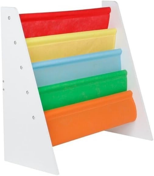 Kids 4 Tier Sling Bookshelf MDF & Fabric Book Storage Rack Multicoloured