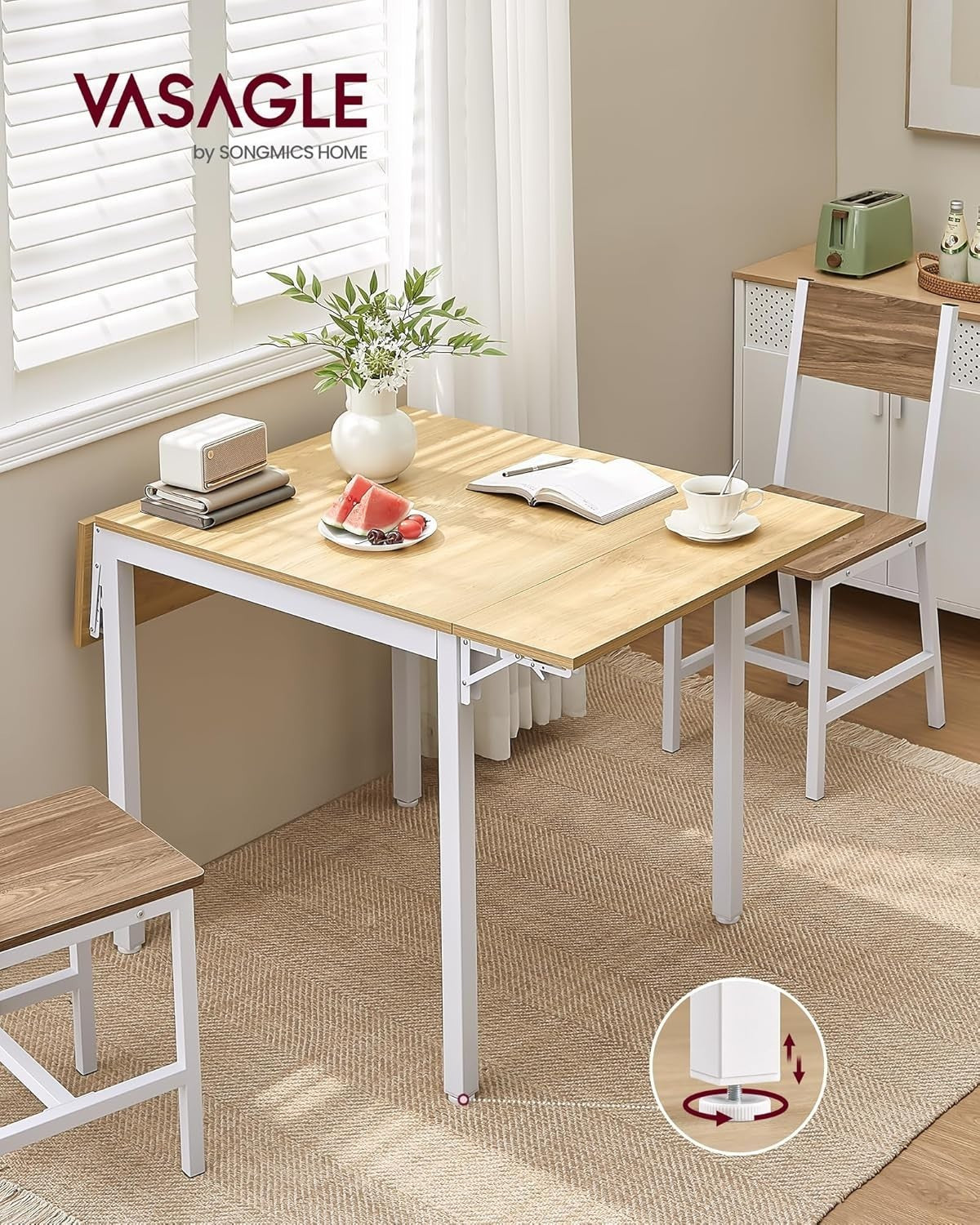 Foldable Dining Table Oak White Drop Leaf Small Space Kitchen 2–4 Seater