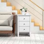 White Wooden Bedside Tables Set of 2 – 3 Drawer Nightstands