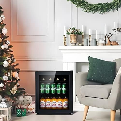 48L Mini Fridge Glass Door Compact Beverage Cooler Black