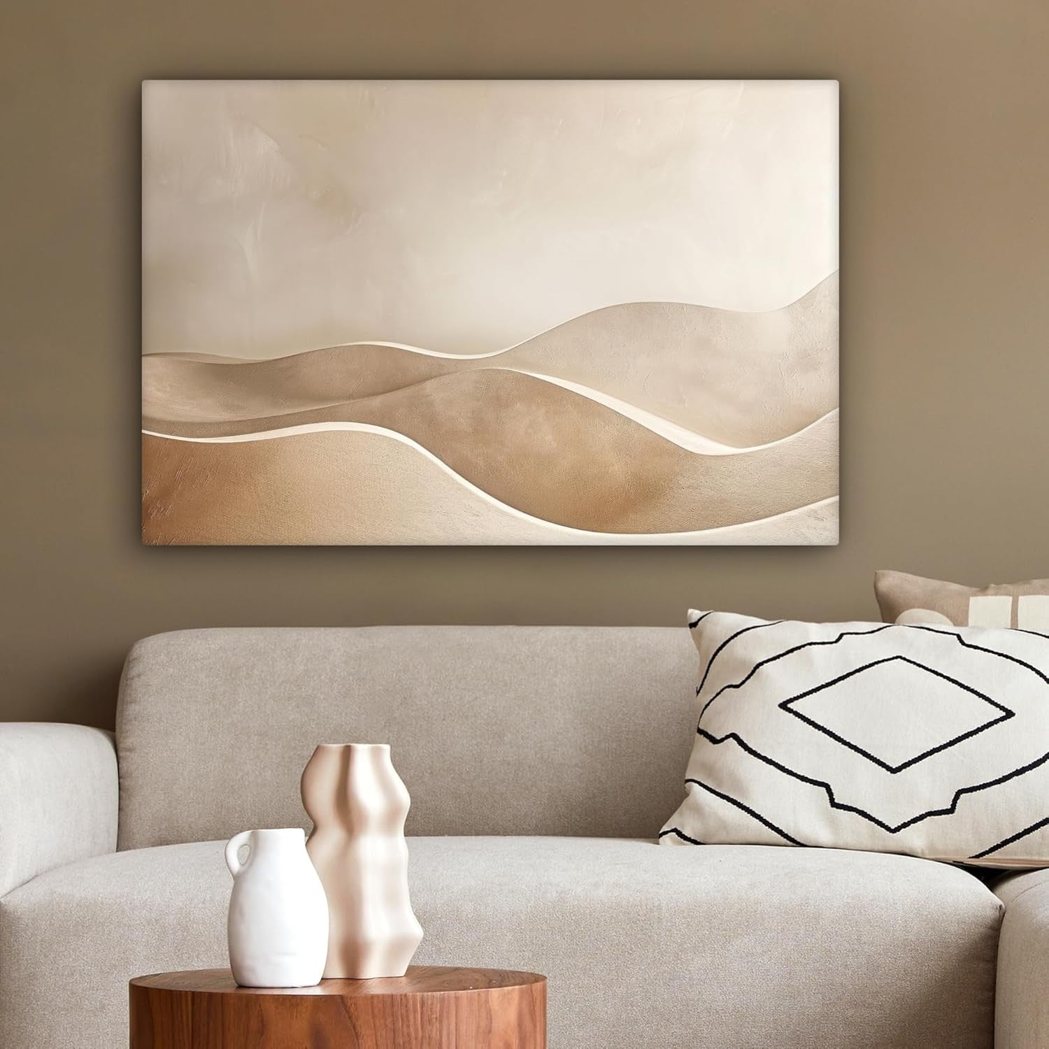 Beige Abstract Hills Canvas Wall Art 60x40cm Framed Modern