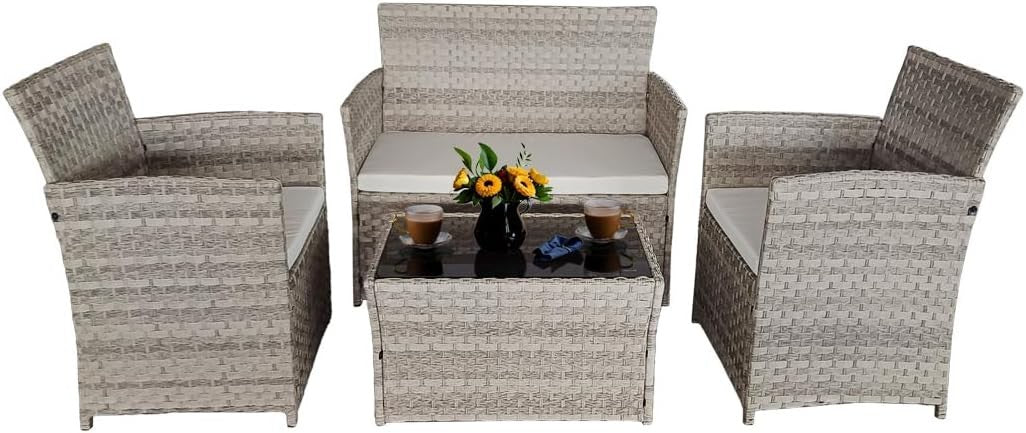 4 Seater Rattan Garden Furniture Set Outdoor Patio Sofa Set with Table