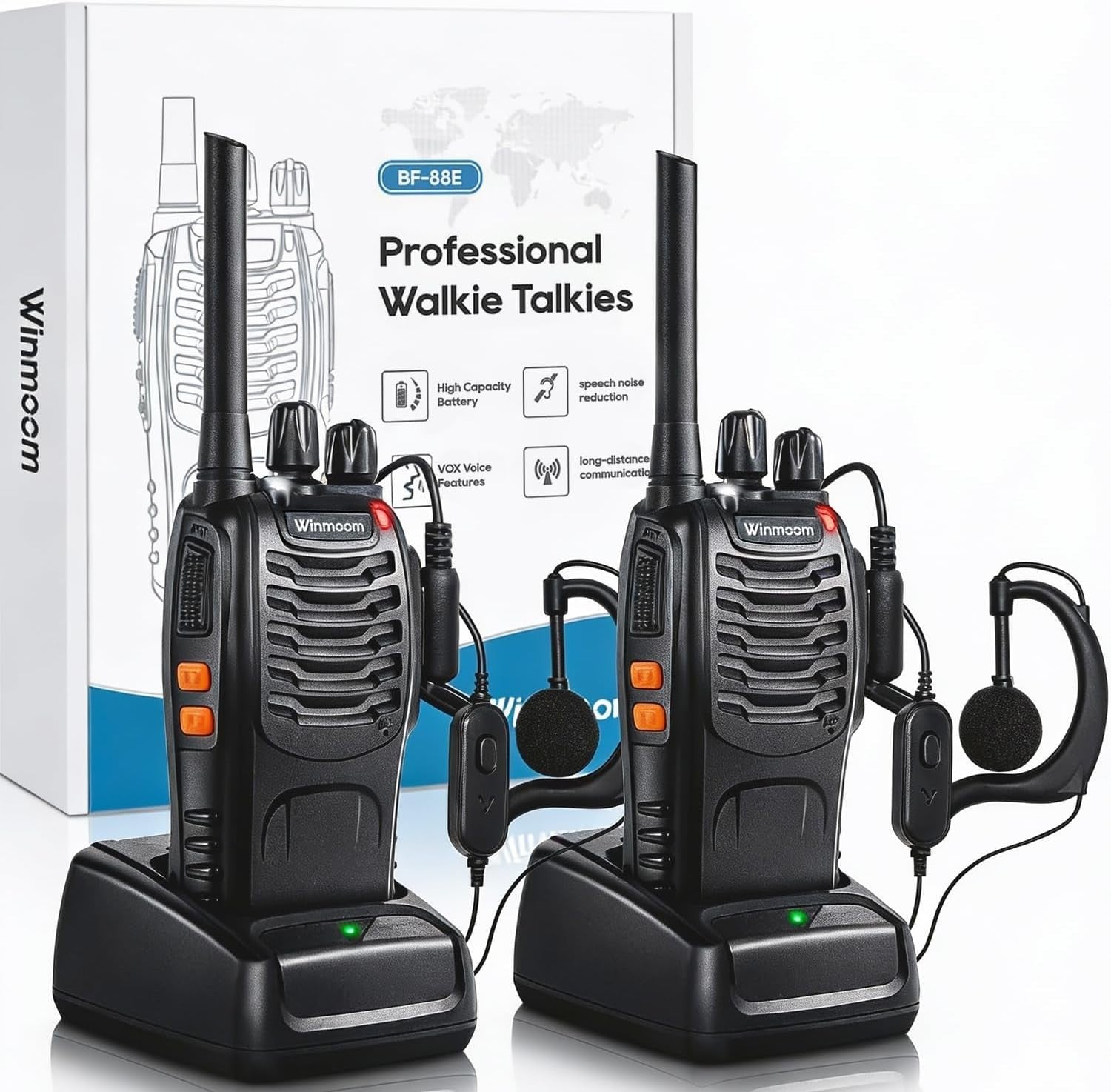 Long Range Walkie Talkies 2 Pack Rechargeable 16CH 2 Way Radios VOX