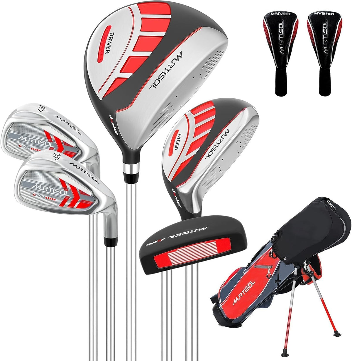 Junior Right Hand Golf Club Set 6 Piece Lightweight Easy Swing Red