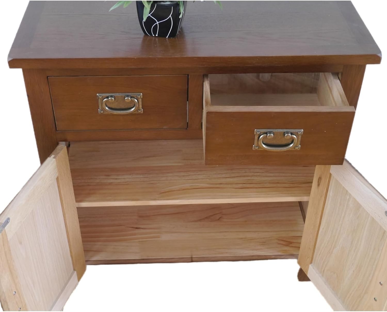 Small Solid Oak Sideboard Cabinet 2 Door 2 Drawer Hallway Storage Unit
