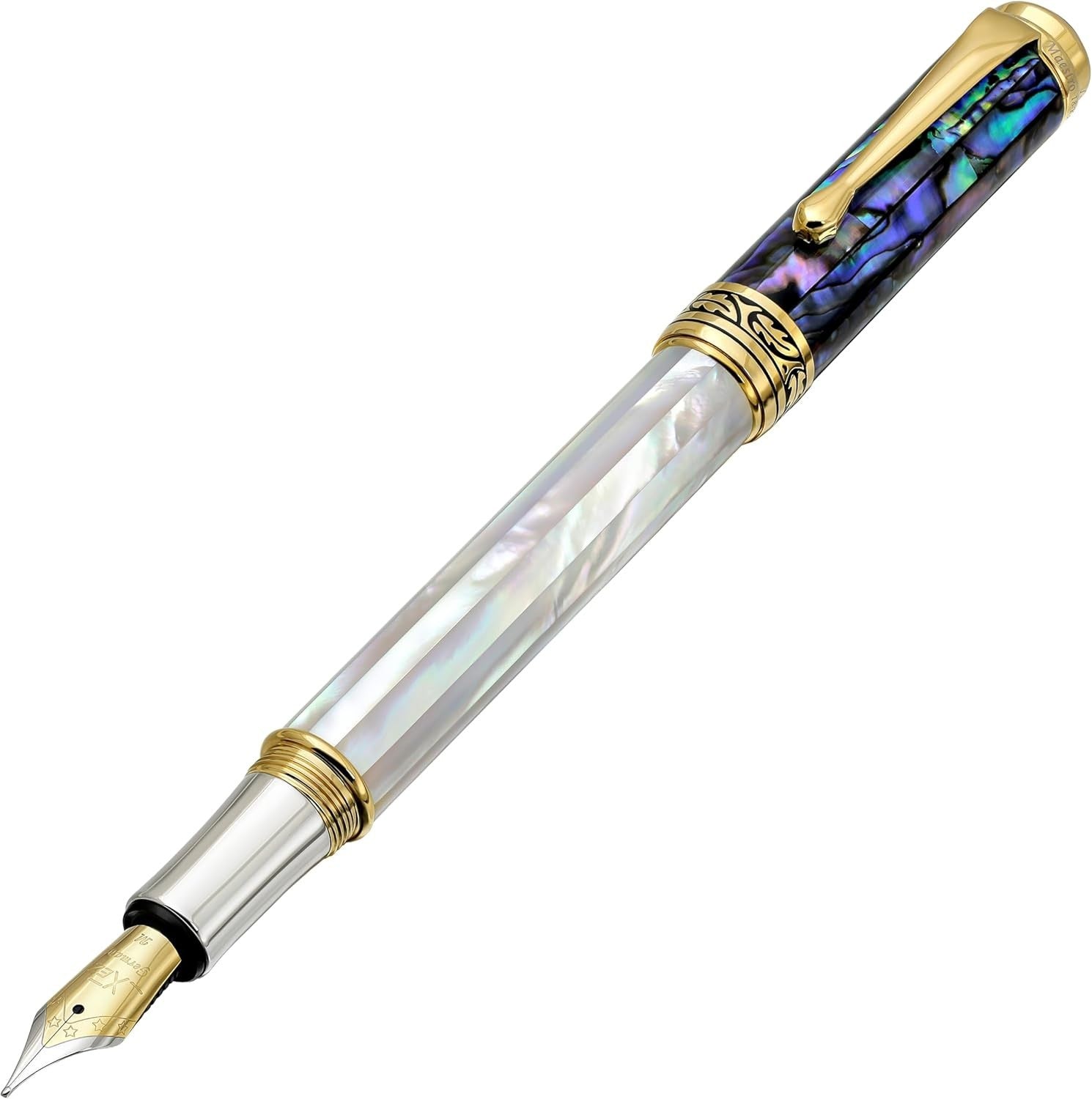 Luxury White Mother of Pearl & Blue Pāua Shell Fountain Pen Medium Nib