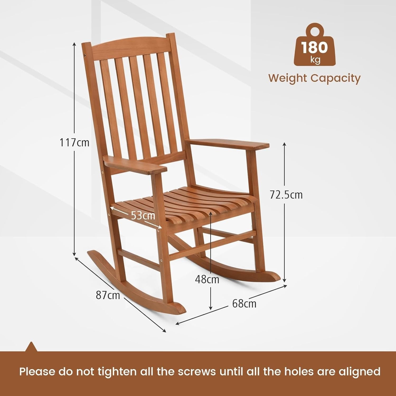 Wooden Garden Rocking Chair Outdoor Patio Seat High Back Armchair 68W