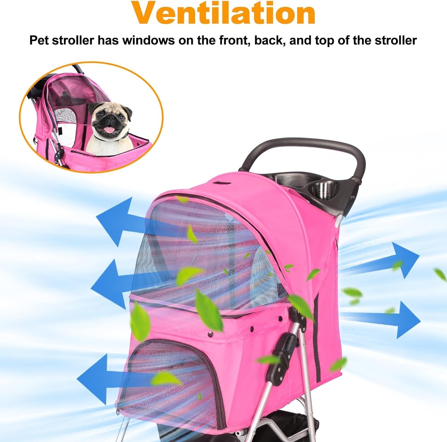 Pet Travel Stroller Dog Cat Pushchair 4 Wheel Folding Pram Jogger Pink