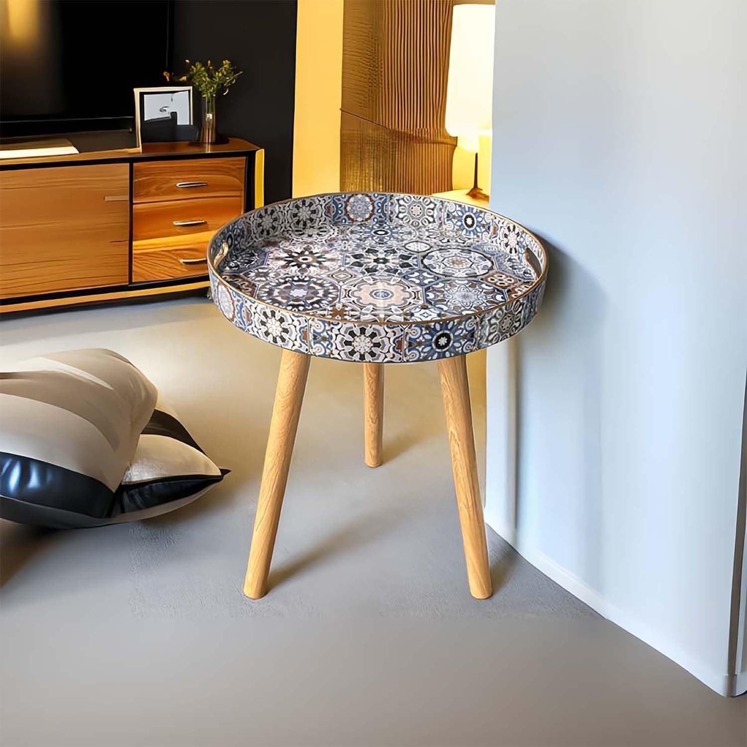 Round Indoor Side Table with Detachable Legs – 50x38x38cm Bohemian