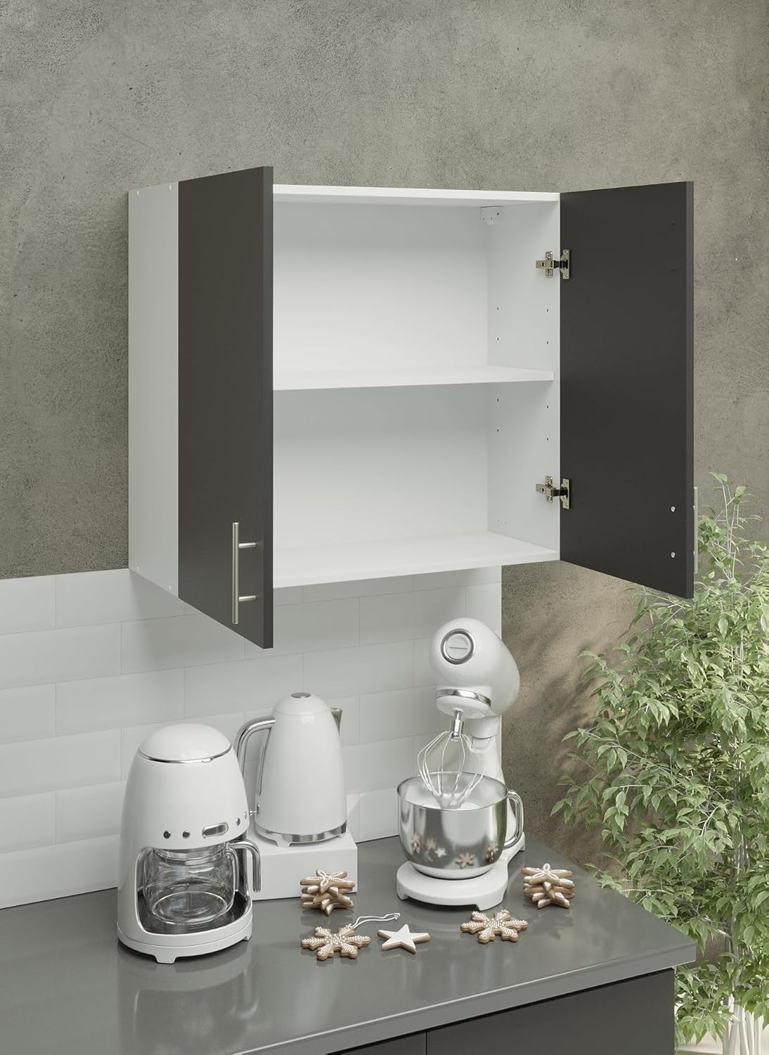 800mm Grey Kitchen Wall Cabinet, Space-Saving 2-Door Storage Cupboard