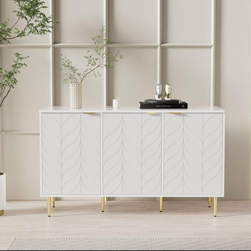 Modern White Storage Cabinet with Gold Legs – 4-Door Sideboard Unit 127cm