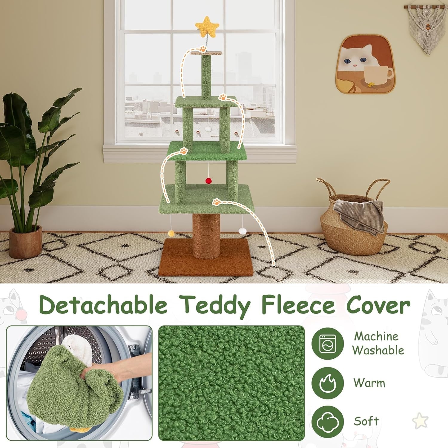 Christmas Cat Tree Tower 160cm Green Festive Multi-Level Condo Scratcher