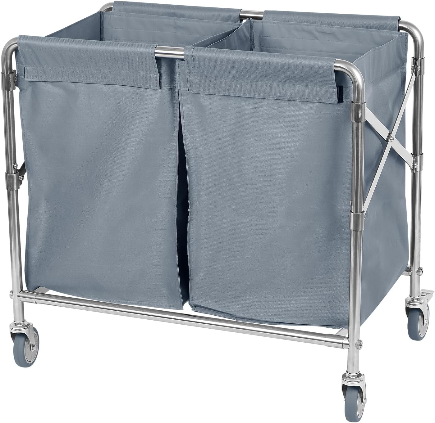 300L Heavy Duty 2-Section Laundry Trolley on Wheels | Commercial Folding Laundry
