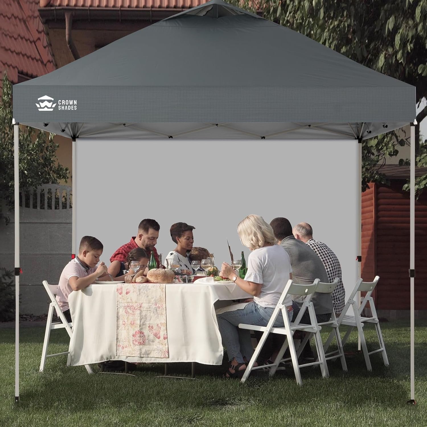 3x3M Grid Grey Pop Up Gazebo With 1 Sidewall Waterproof Party Tent & Carry Bag