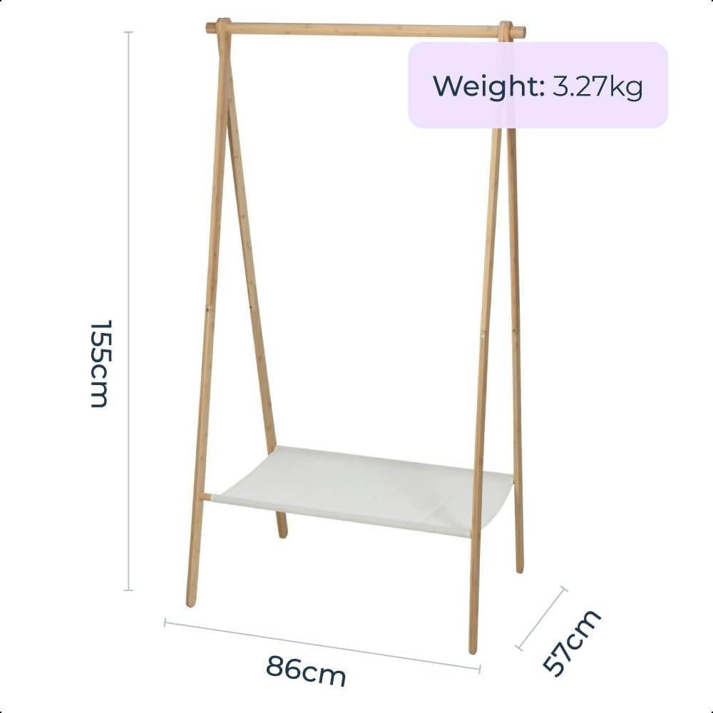 Bamboo Clothes Rack with Shoe Shelf – Foldable & Lightweight