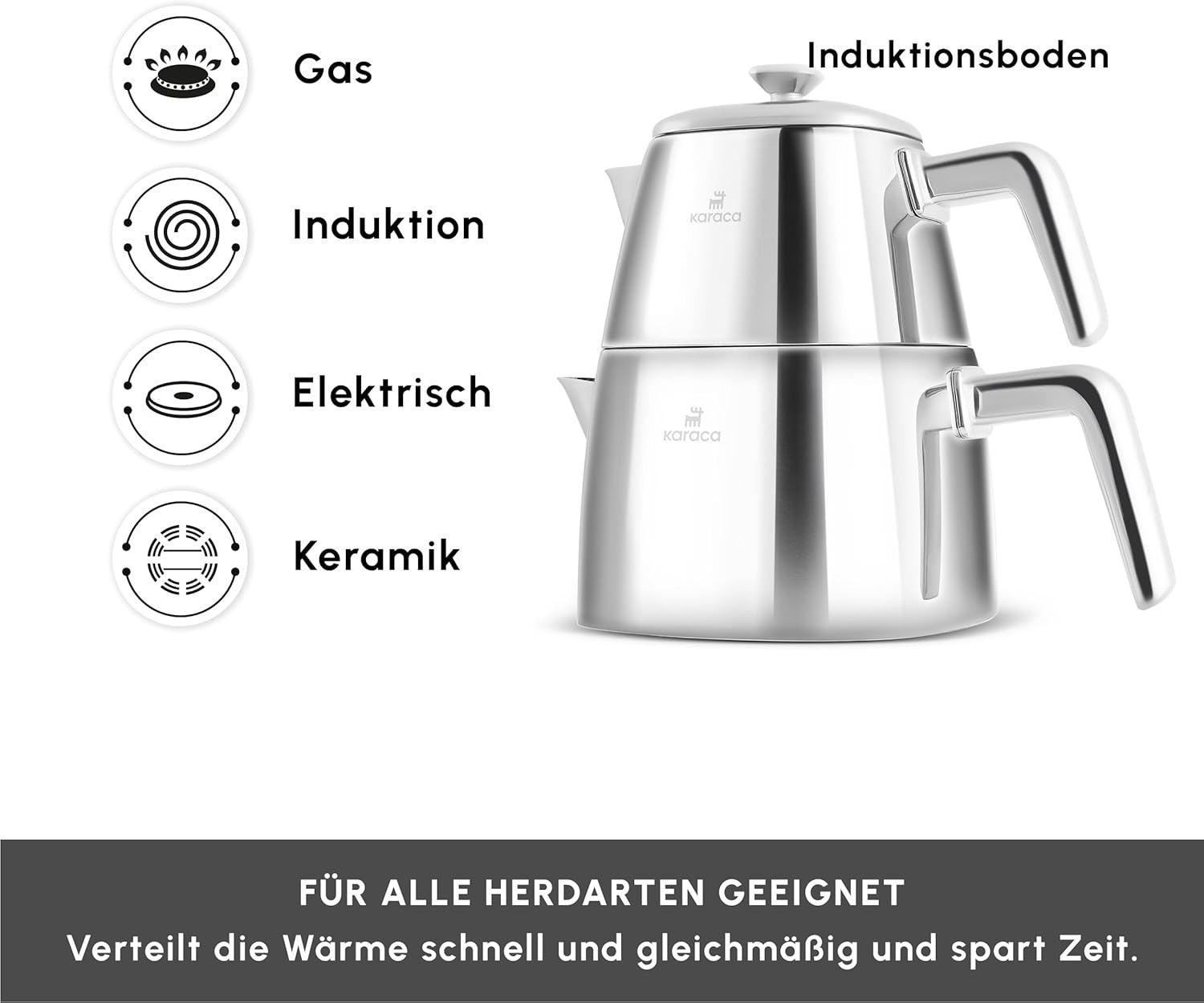 Stainless Steel Turkish Tea Maker Teapot Set Silver Dishwasher Safe
