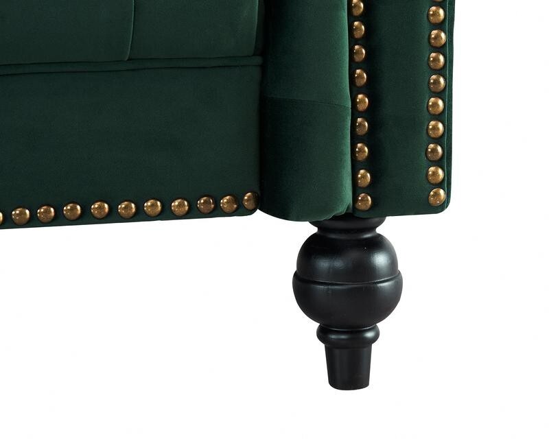 Green Velvet 3 Seater Sofa Chesterfield Style | Button Tufted Scroll Arms
