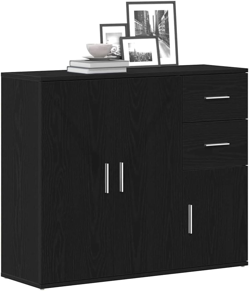 Modern Black Oak Sideboard Cabinet Storage Unit with Drawers & Cupboards