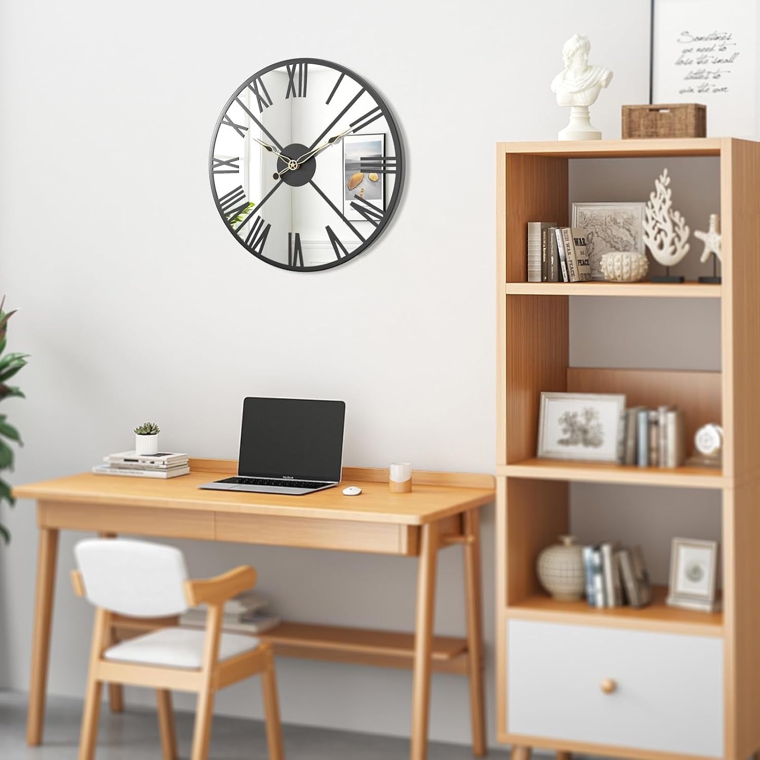 30cm Mirrored Wall Clock – Silent Roman Numeral Metal Frame Modern Design