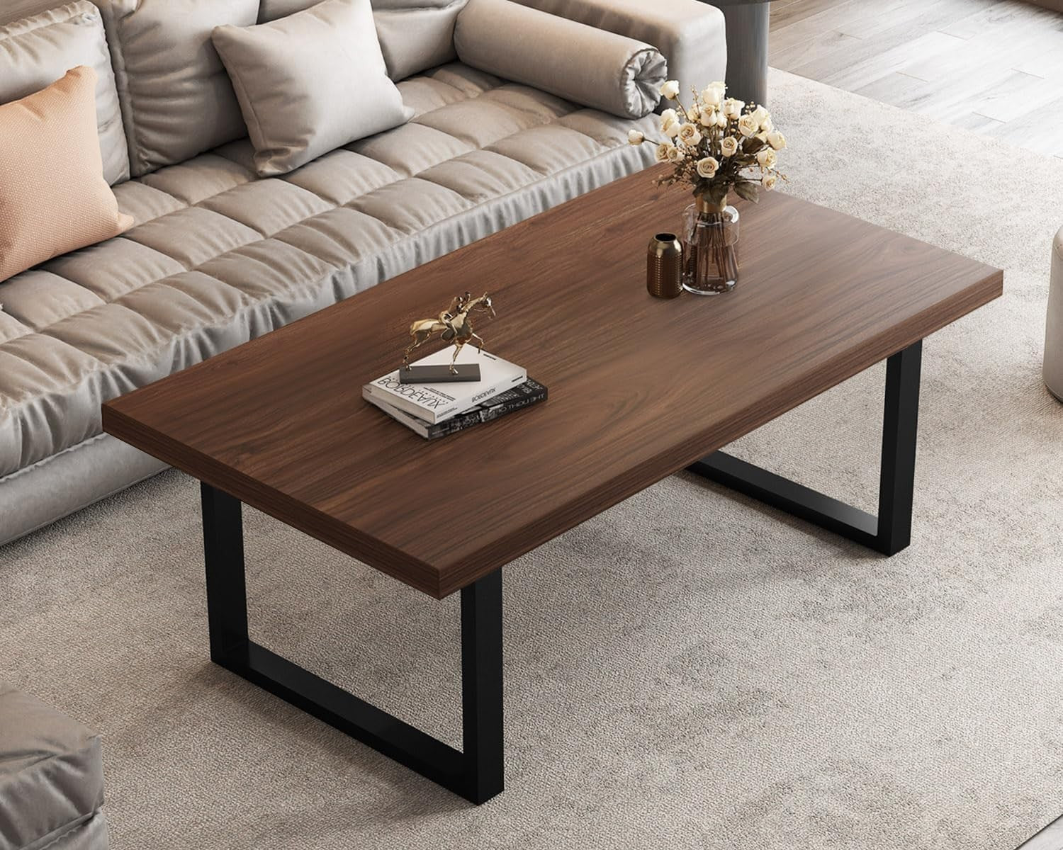 Walnut Oak Coffee Table 100x55cm Sturdy Modern Rustic Wood Metal Design