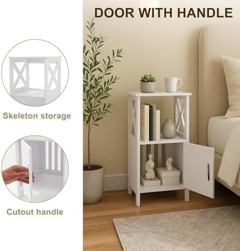 2-Pack Wooden Bedside Tables with Drawer & Open Shelf White 60x30x30cm
