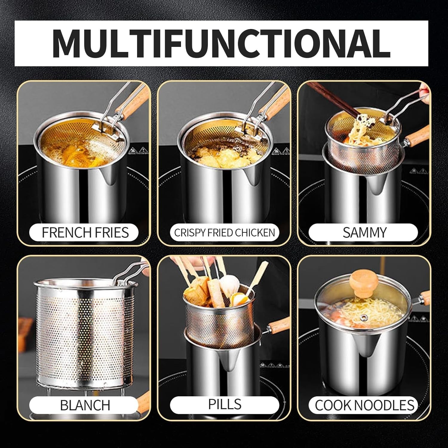 304 Stainless Steel Deep Fat Fryer Pot Set With Basket Lid Steamer