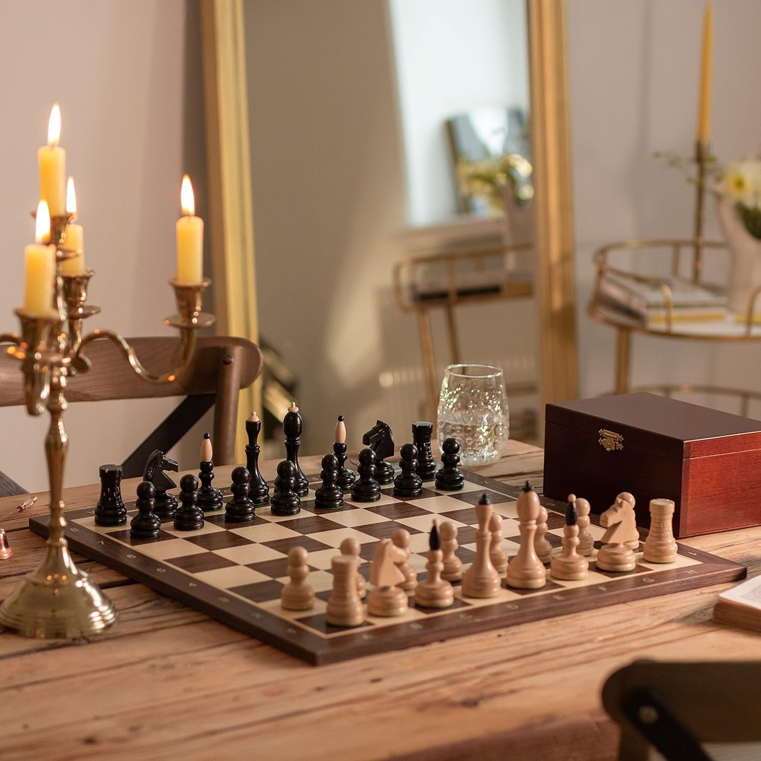 Tournament Weighted Wooden Chess Pieces with Mahogany Box – Luxury Set