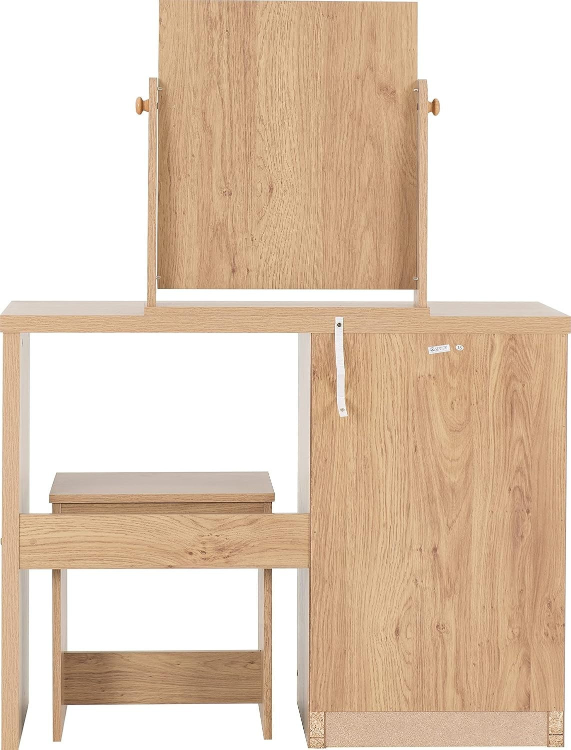 Modern Dressing Table White Gloss Light Oak Vanity Desk Mirror Stool 3 Drawers