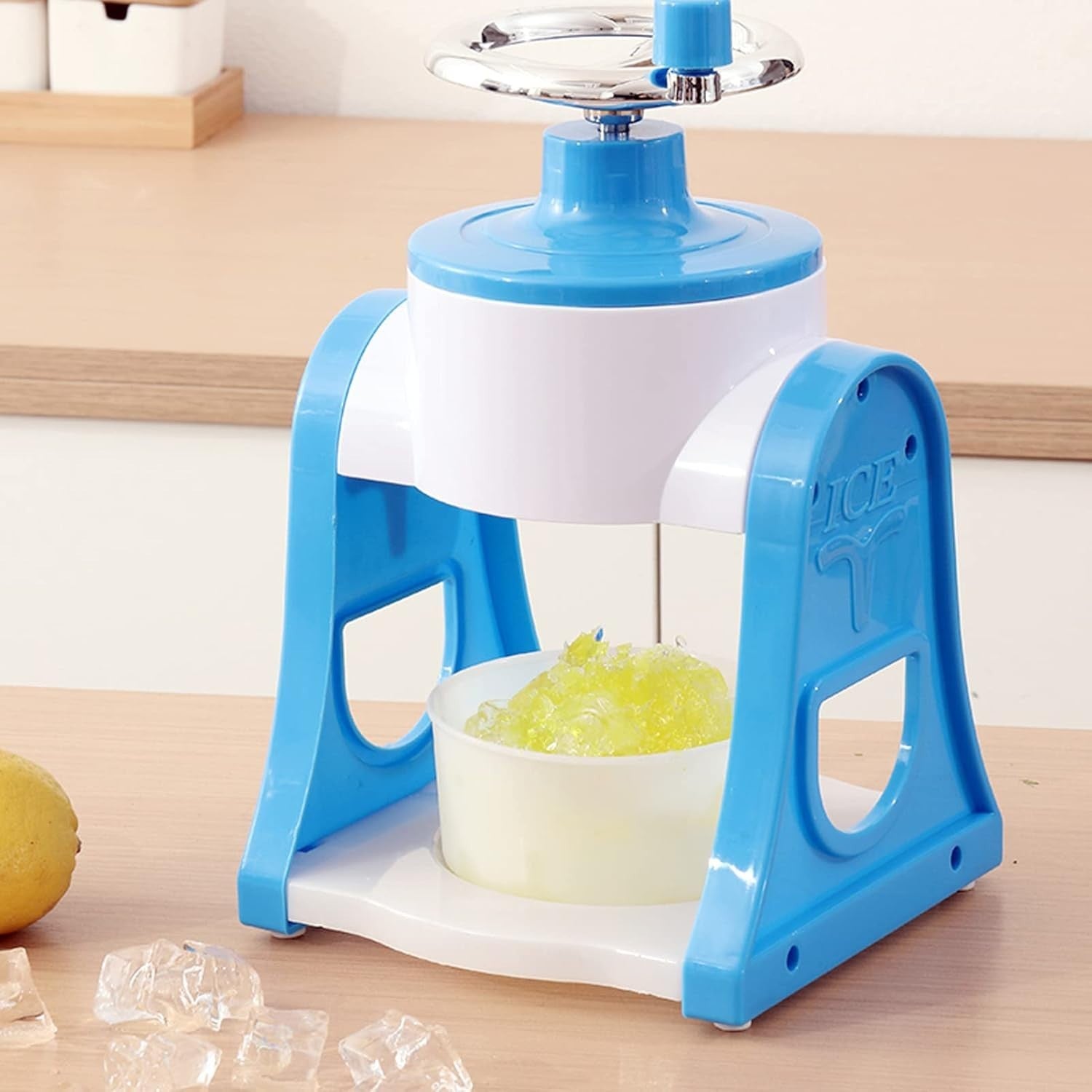 Manual Ice Crusher Shaved Ice Maker Portable Slush Snow Cone Blue
