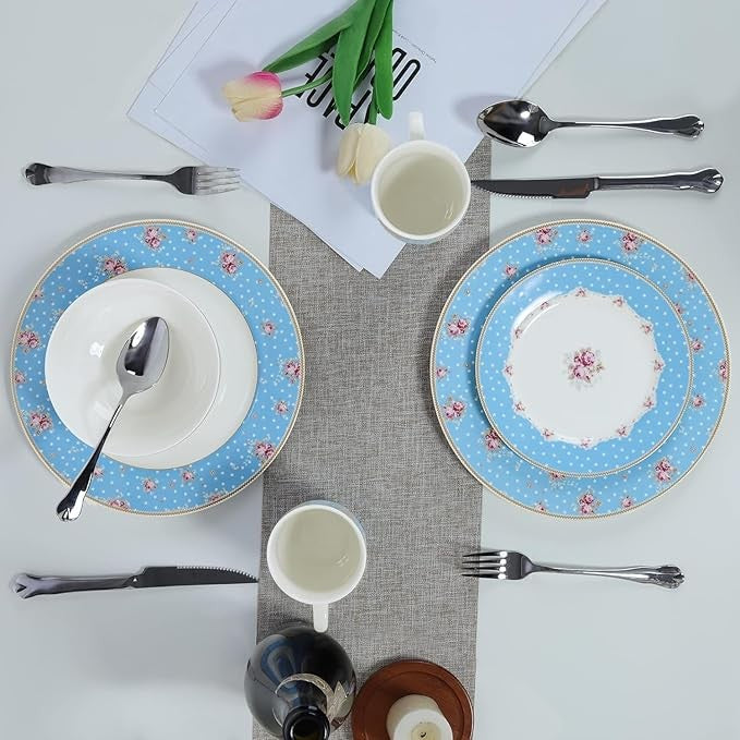 12pc Porcelain Dinner Set Floral Plates Bowls Dishwasher Microwave Safe