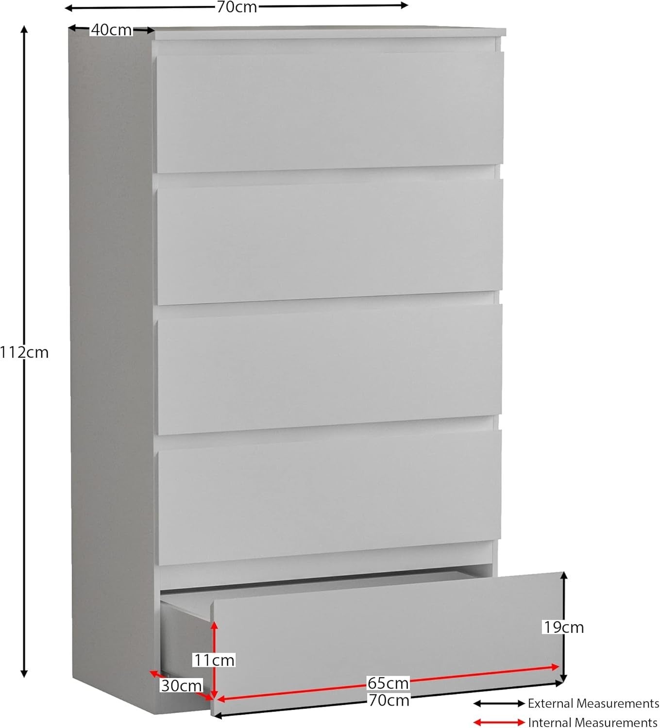 Modern 5-Drawer White Chest Storage Unit – Space-Saving, Durable, Stylish