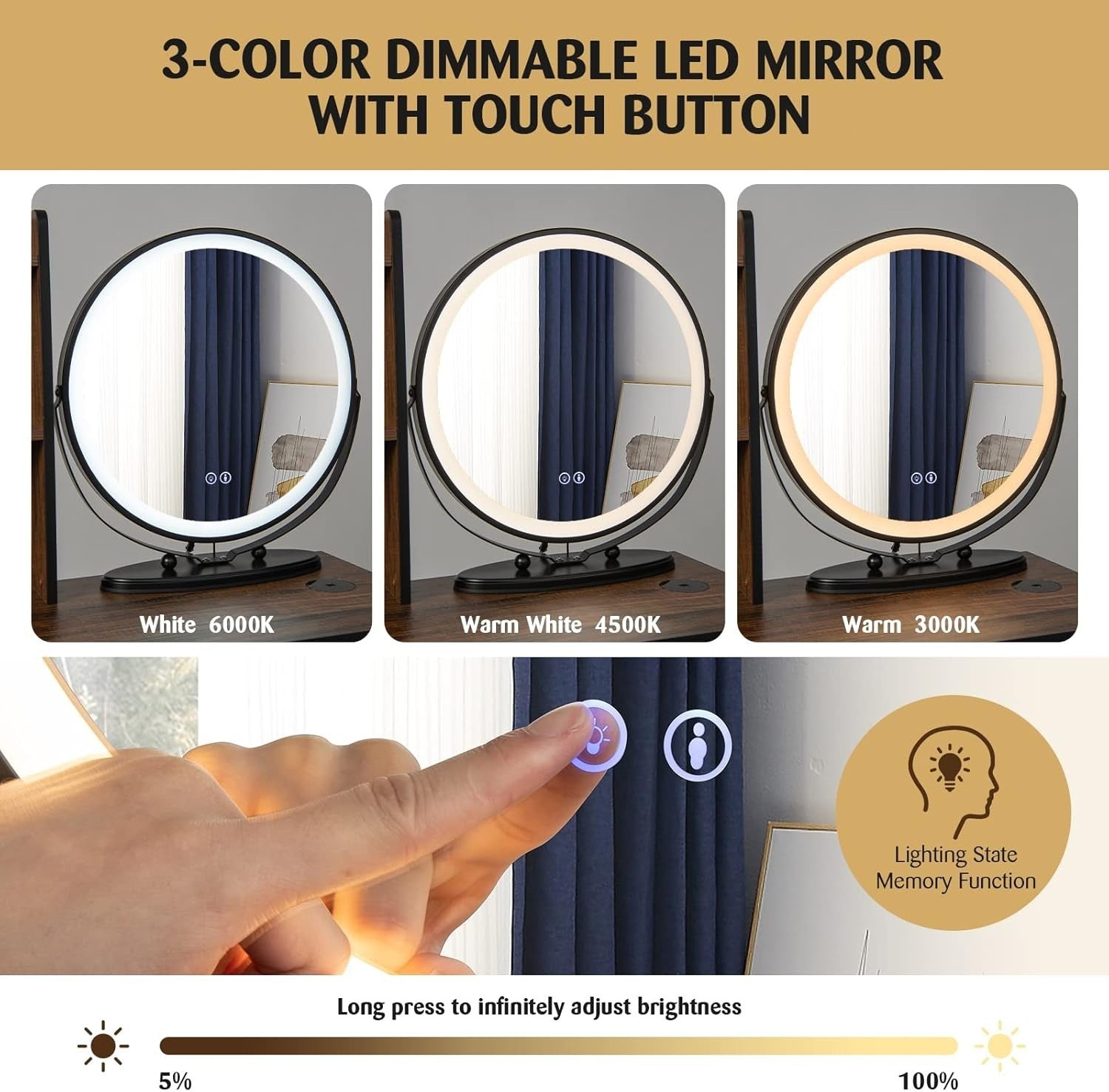 Vanity Makeup Dressing Table Set w/ LED Mirror Stool Storage Charging Station