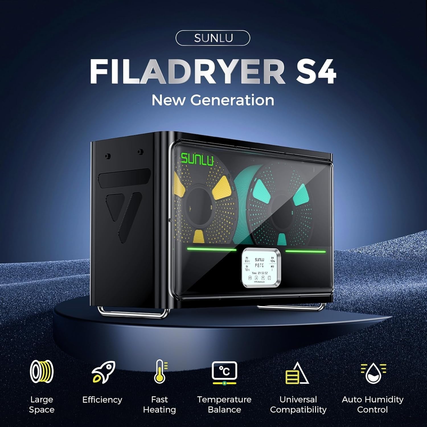 4 Spool Filament Dryer Box Auto Humidity 350W Fast Heat Storage