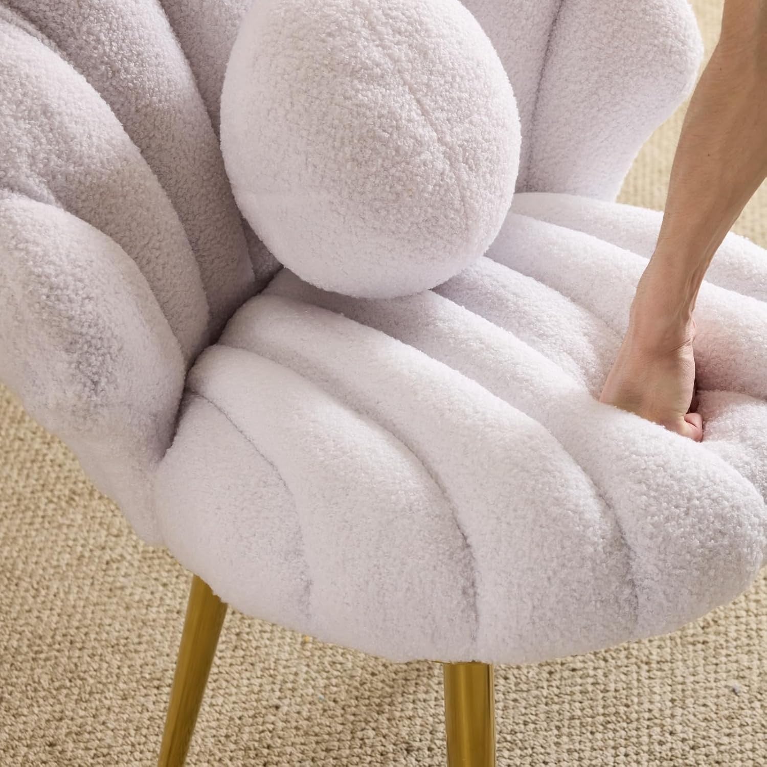 Pearl White Teddy Accent Chair Gold Legs Vanity Dressing Table