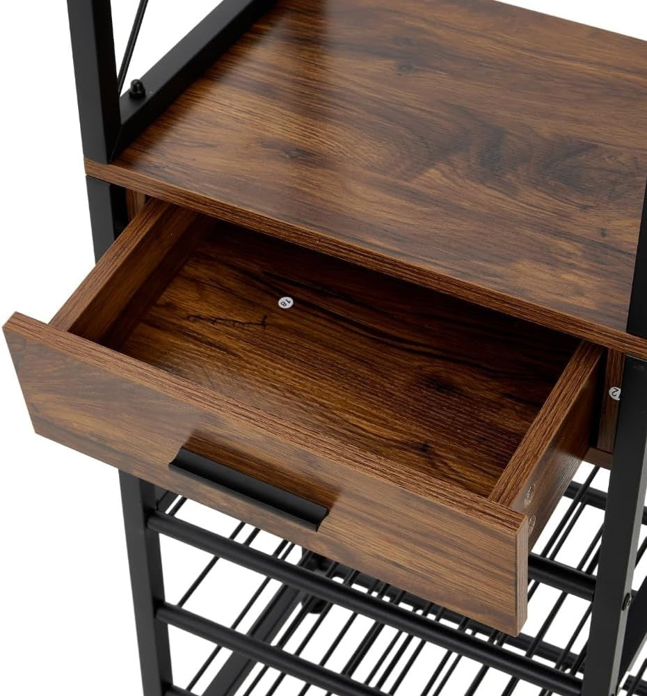Tall Wine Rack Cabinet with Drawer & Glass Holder, 20 Bottle Storage Shelf Stand
