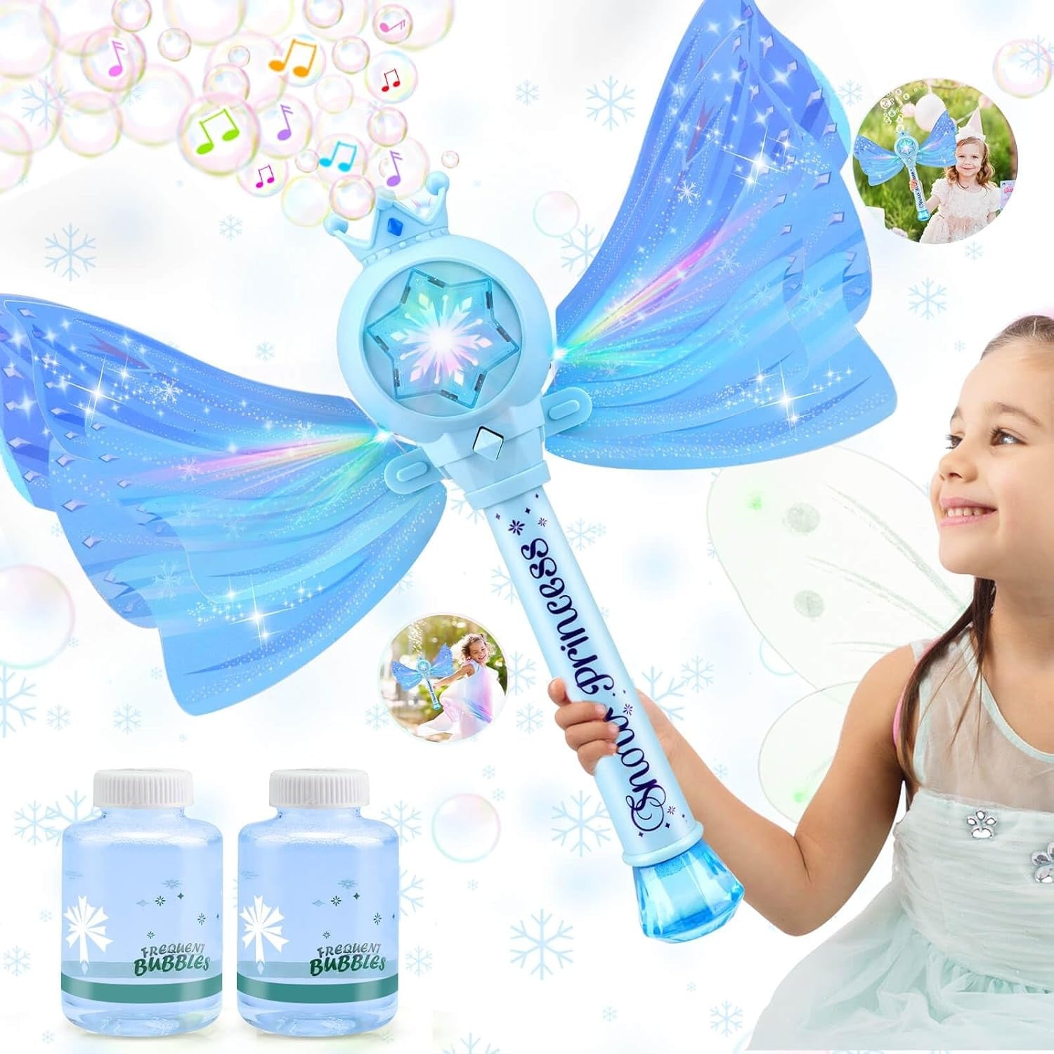 Kids Bubble Wand Light Music Fairy Princess Toy Blue